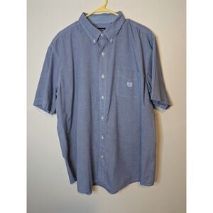 Chaps Mens Easy Care Short Sleeve Button Down Shirt Blue Gingham Plaid XXLT